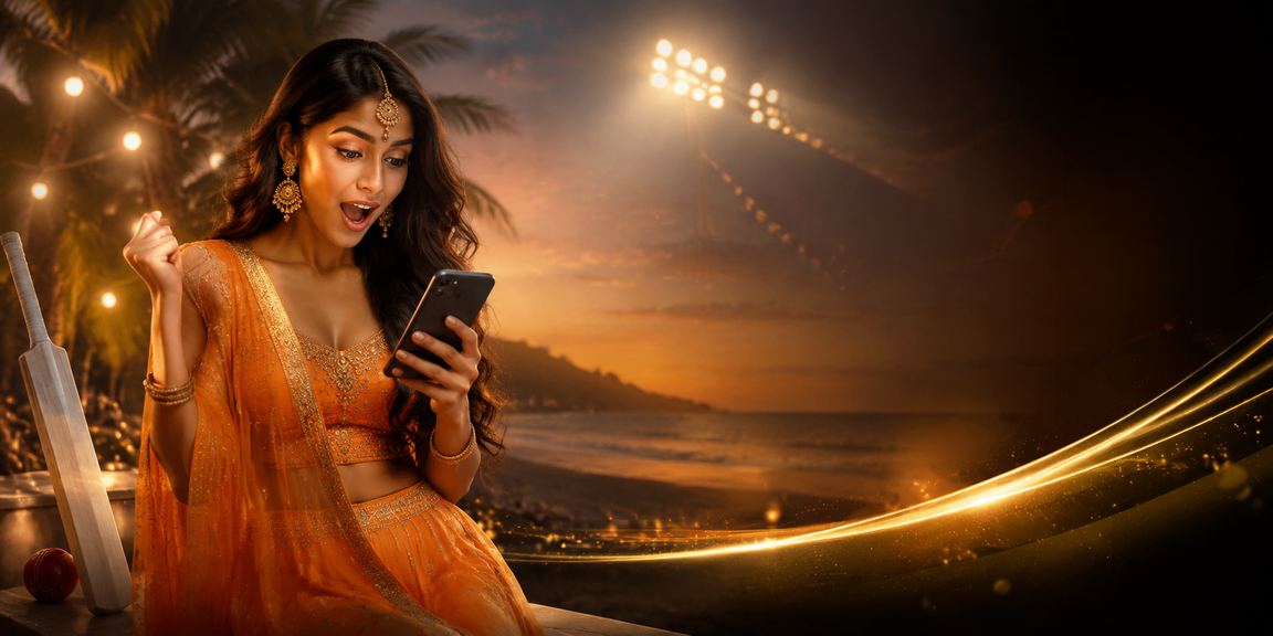 VIP member enjoying cricket betting on a beach in Goa with clear skies