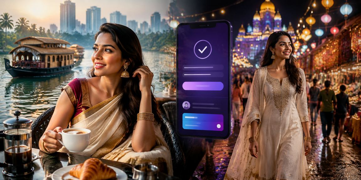 Colorful night market in Kerala with mobile payment options available